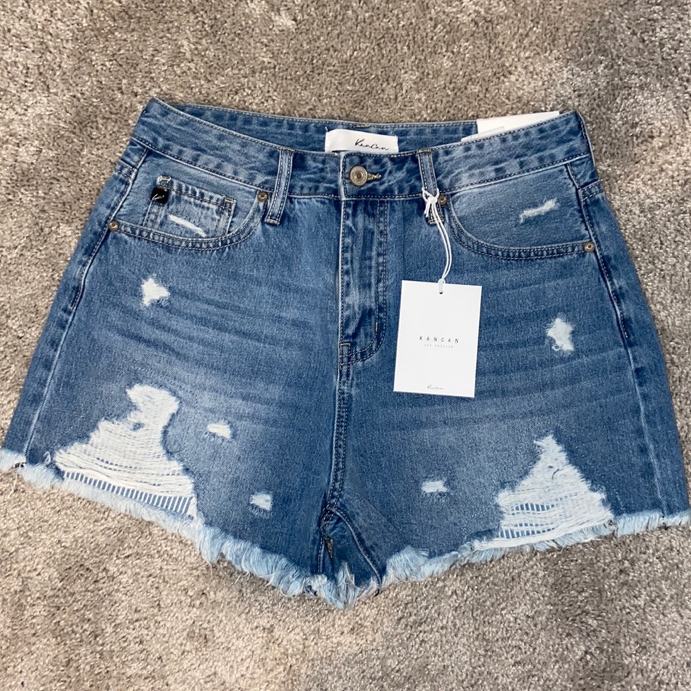 KanCan shorts, medium wash.